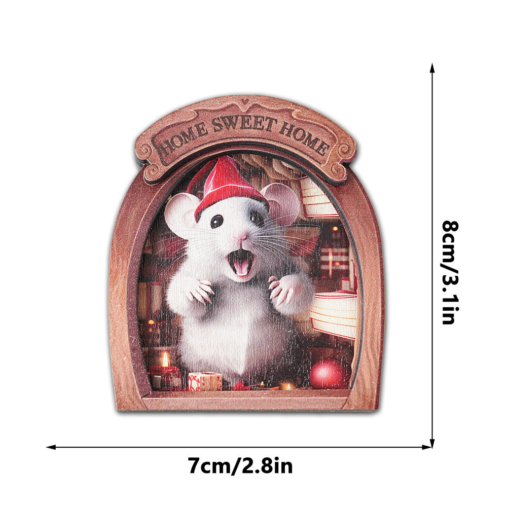 Wholesale Christmas Mouse Hole Wooden Photo Frame Magnetic Fridge Magnet